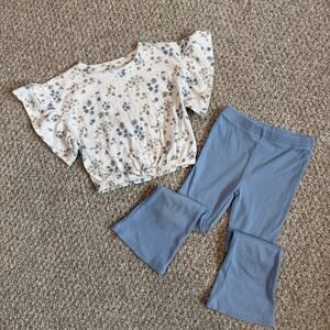 Jessica Simpson Girls 2Pc Floral Flutter Sleeve Top and Flare Pants Set Size 4
